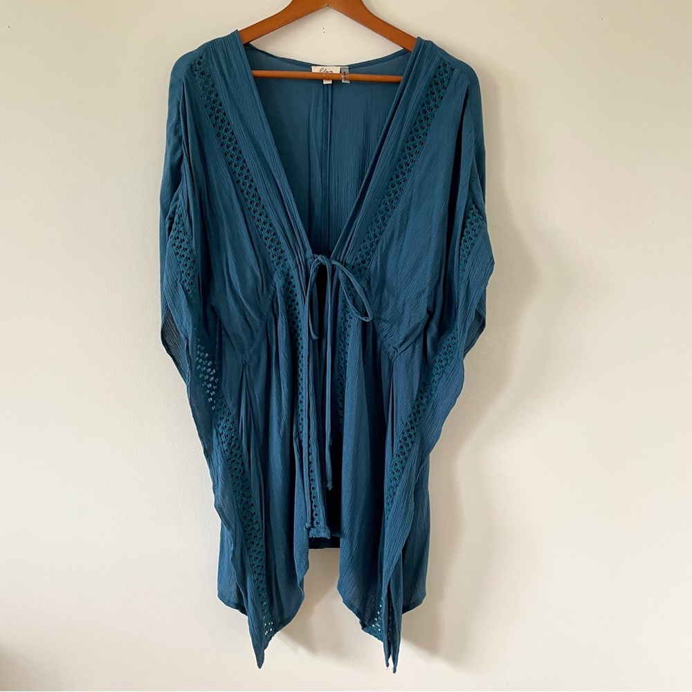 NWOT Elan Three-Quarter Sleeve Open Stitch Cover-Up Duster